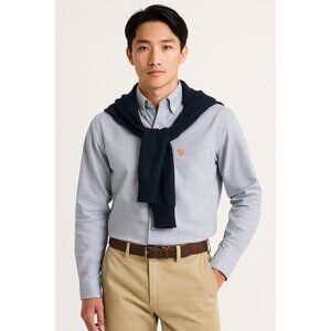 Abercrombie & Fitch Muscle Fit Button-Down Shirt XL — Blue White Pinstripe Long